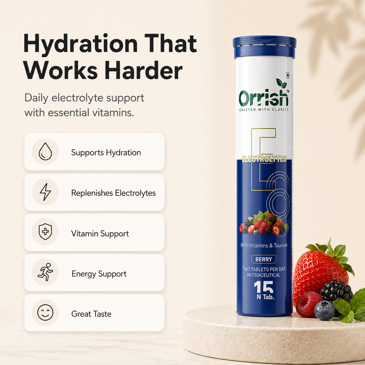 Electrolyte Effervescent Tablets for Hydration & Energy