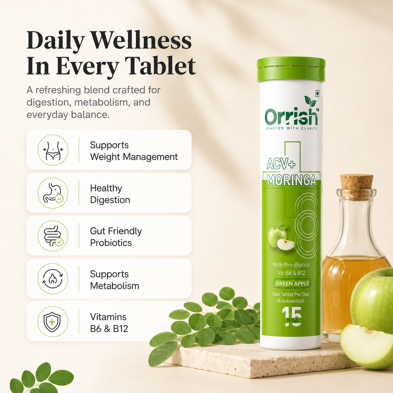 ACV + Moringa for Craving Control | Green Apple Flavour