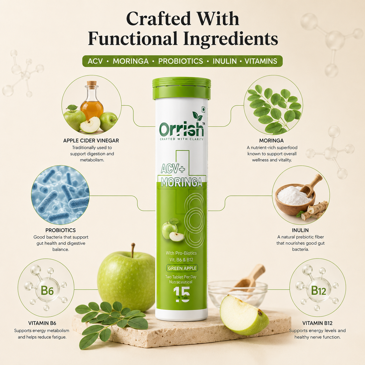 ACV + Moringa for Craving Control | Green Apple Flavour