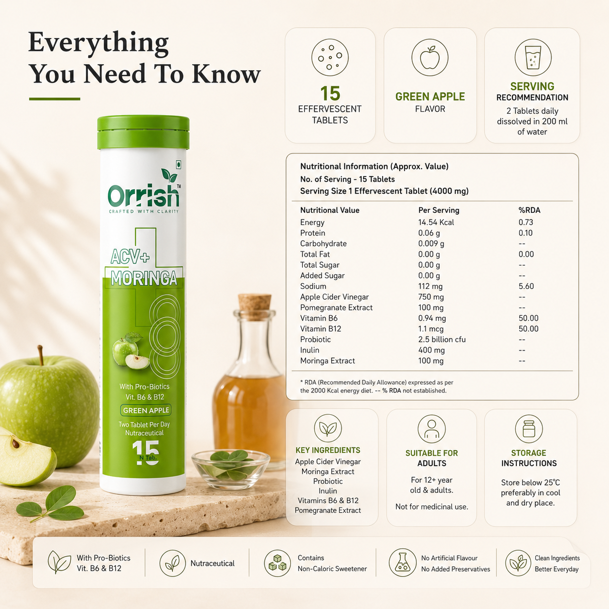ACV + Moringa for Craving Control | Green Apple Flavour